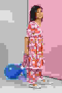 Red Cotton Printed Gathered Suit Set image number 3