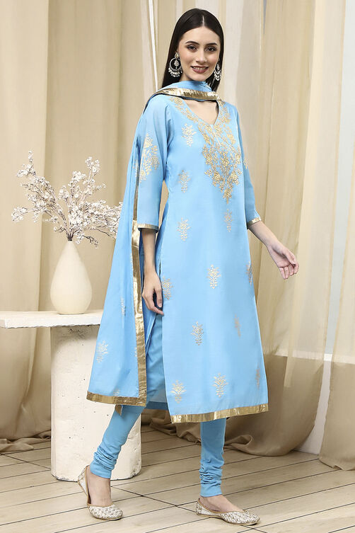 Mehendi Green Poly Chanderi Straight Suit Set image number 5