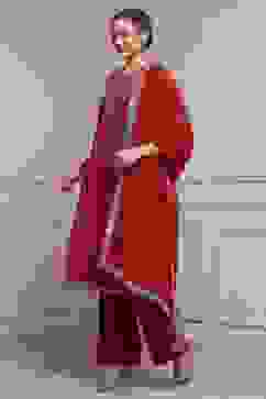 Red Cotton A-Line Yarndyed Suit Set image number 3