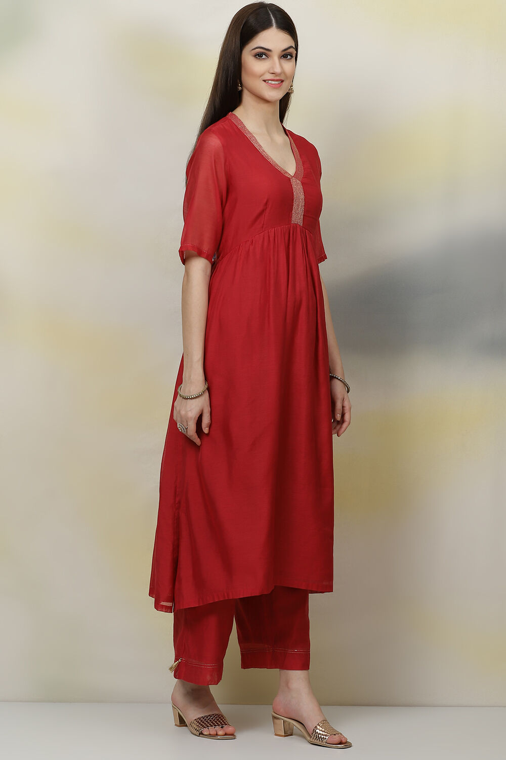 Navy Flared Art Silk Fusion Wear 2 Piece Set image number 4