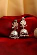 Silver Toned & Blue Oxidised Brass Studded Jhumkas image number 2