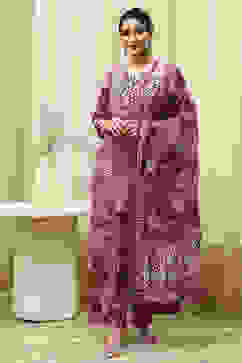 Purple Cotton Unstitched Suit Set image number 7