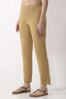 Navy Blue Solid Cotton Lycra Straight Pants image number 2