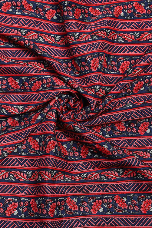 Blue Viscose Muslin Screen Print Unstitched Suit Set image number 2