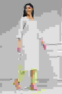 White Tissue Applique Unstitched Suit Set image number 6