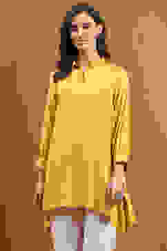 Mustard Yellow Solid Asymmetric Short Kurta image number 5