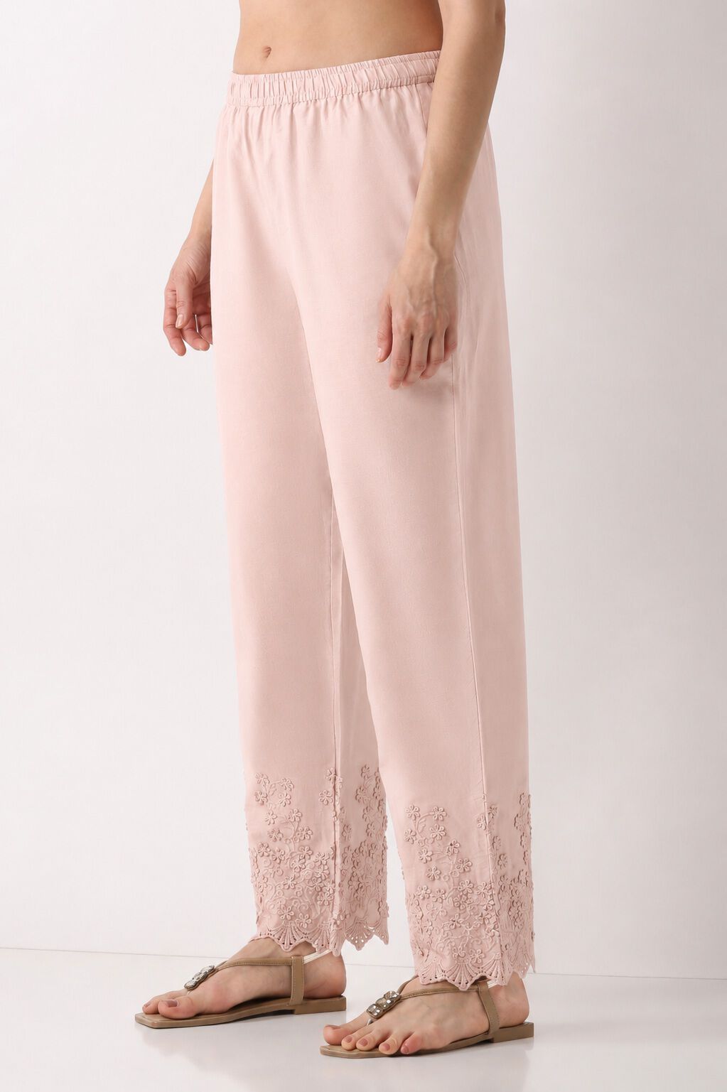 Blush Pink Cotton Straight Pant image number 3