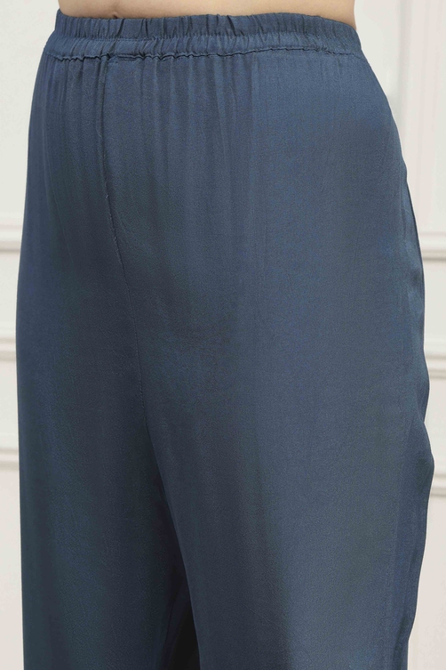 Mustard Silk Tussar Hand Embroidered Unstitched Suit Set image number 3