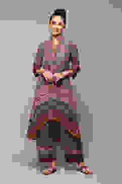 Blue Polyester Asymmetric Kurta Palazzo Suit Set image number 6