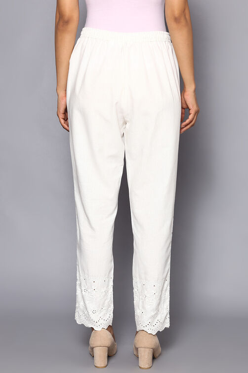Off White Cotton Flax Regular Pants image number 5