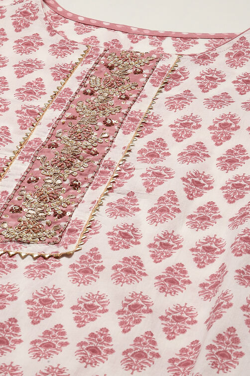 White Cotton Unstitched Suit Set image number 2