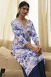 Blue and White Floral Printed Straight Kurta image number 6