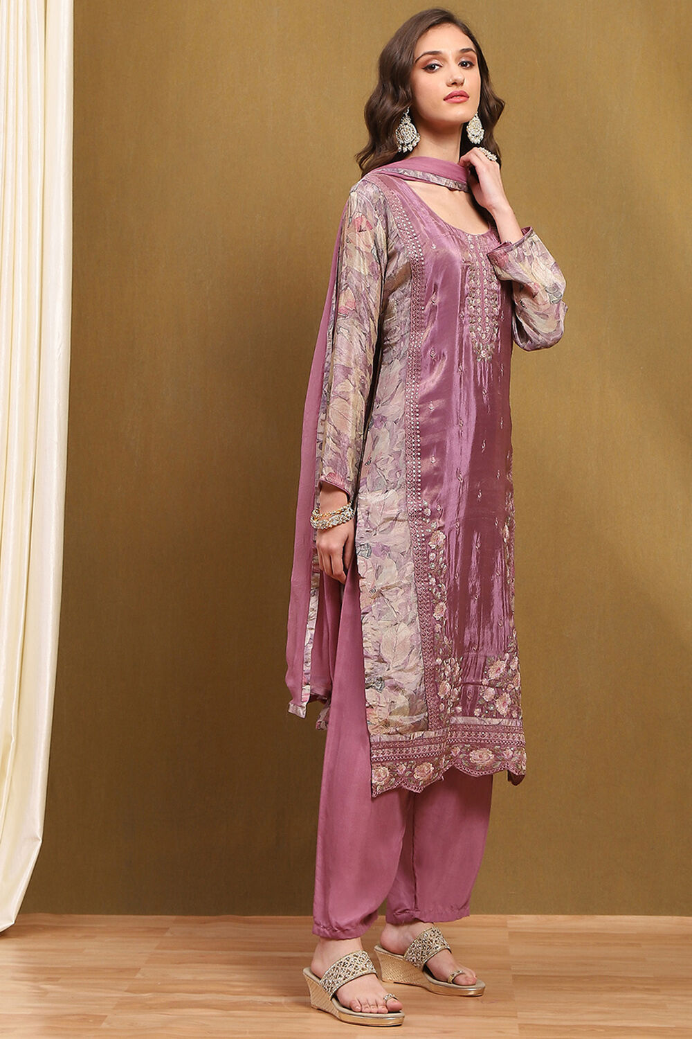 Lime Viscose Blend Embroidered Unstitched Suit Set image number 3