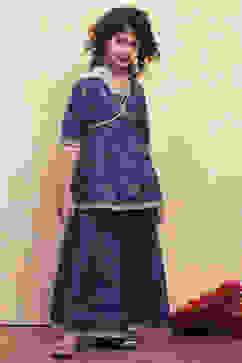 Navy Blue Printed Peplum Lehenga Set image number 5