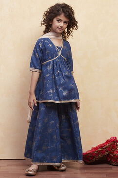 Navy Blue Printed Peplum Suit Set image number 5