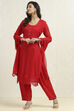 Red Organza Embroidered Unstitched Suit Set image number 1