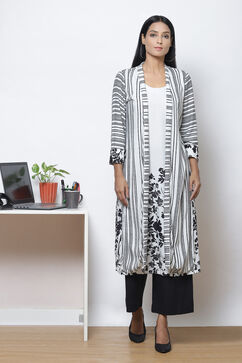 Black Grey LIVA Printed Kurta with Jacket image number 0