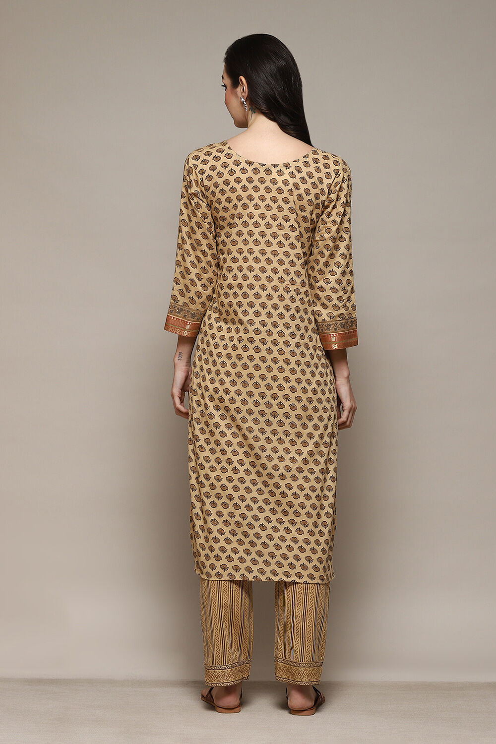 Coffee Brown Cotton Machine Embroidered Unstitched Suit Set image number 5