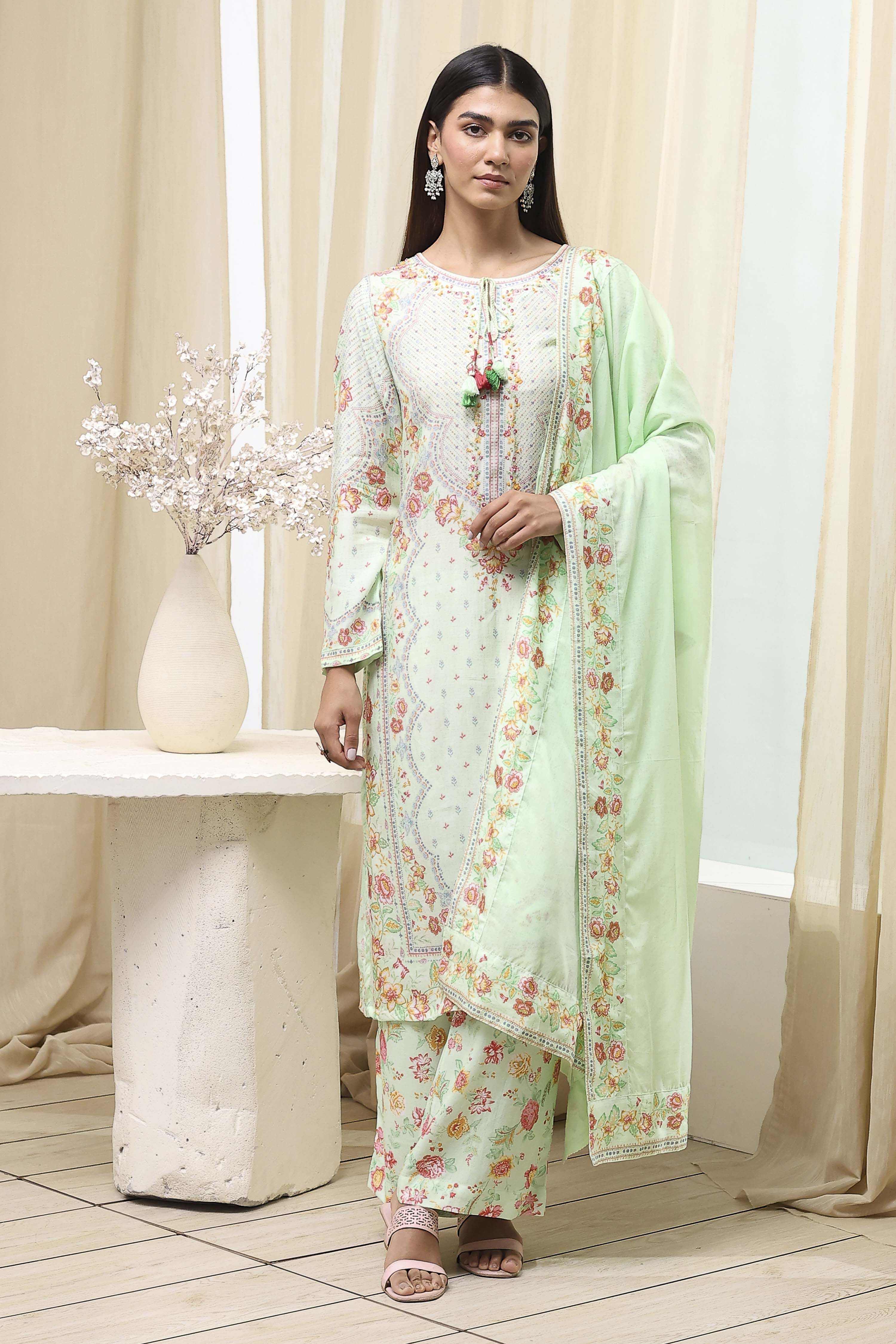 Pista Green Modal Blend Straight Suit Set image number 6
