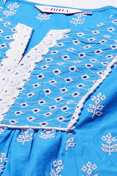 Blue Cotton Embroidered Kurti image number 1