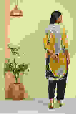 Lime Green and Grey Floral Printed Fusion Kurta Set image number 4