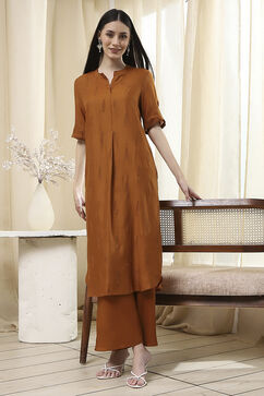 Brown Solid Straight Kurta Set image number 0