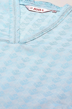 Sky Blue Rayon Straight Kurta Cross Yoke Salwar Suit Set image number 1