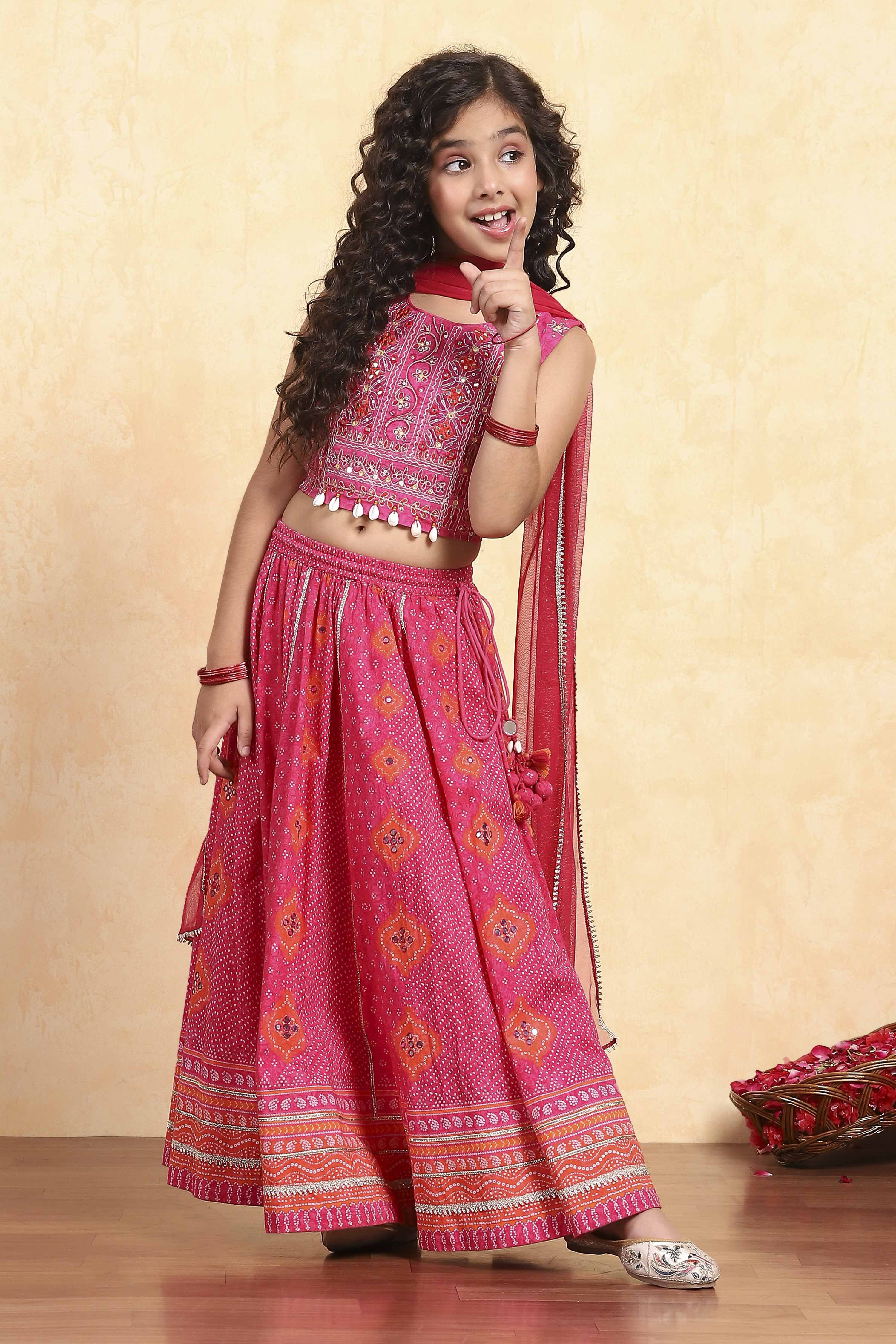Pink Cotton Printed Fitted Lehenga Set image number 7