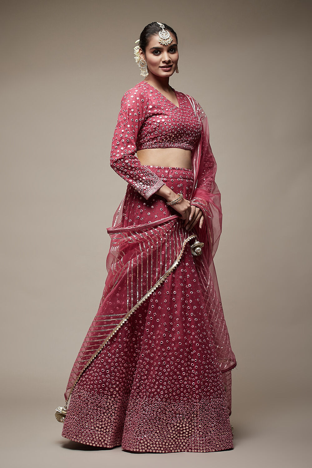 Pink Nylon Lehenga Set image number 4