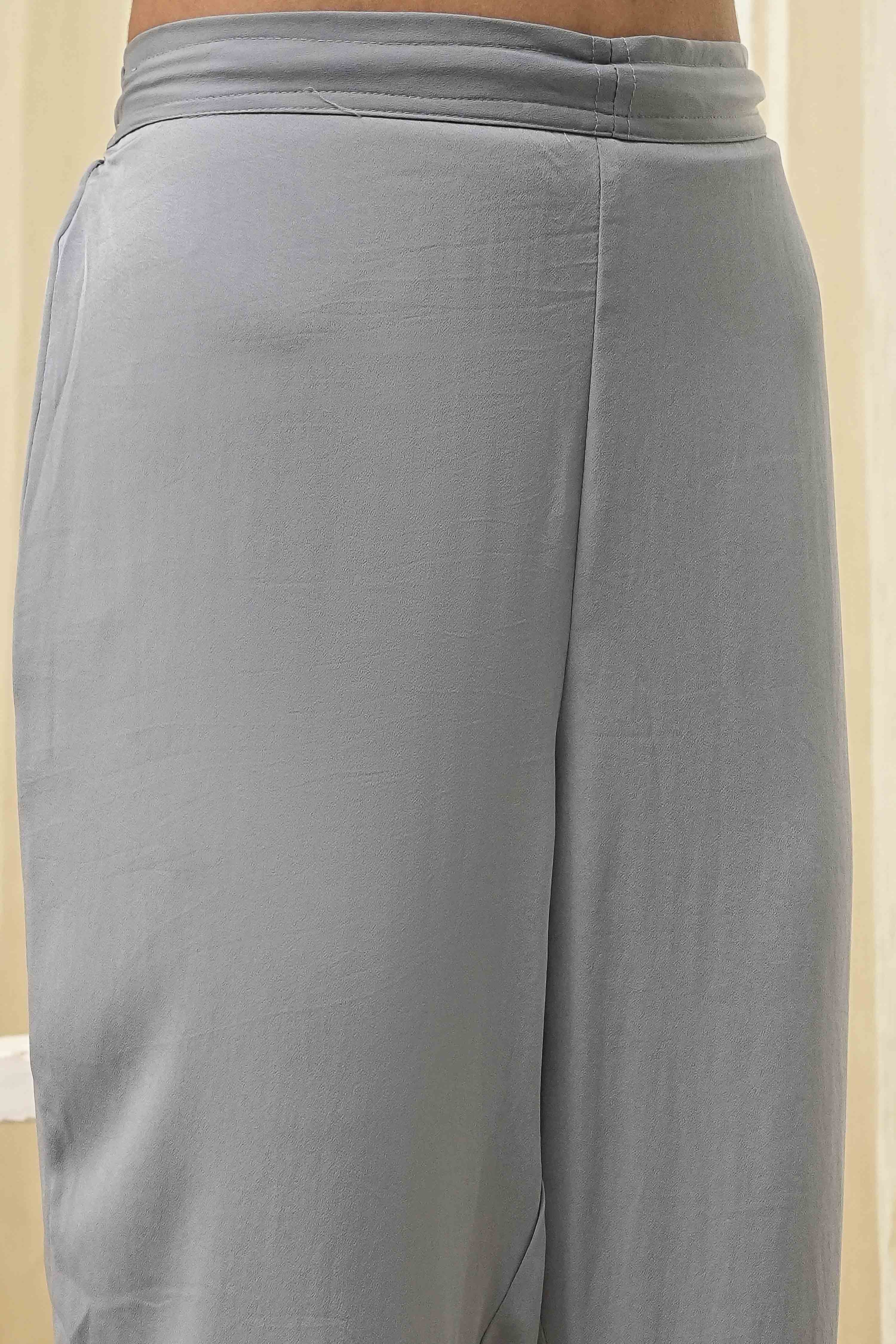 Grey Art Silk Straight Suit Set image number 2