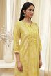 Yellow Cotton Printed Straight Kurta image number 1