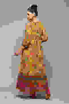 Yellow Polyester Tiered Printed Dress image number 4