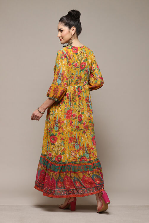 Teal Polyester Tiered Printed Dress image number 4
