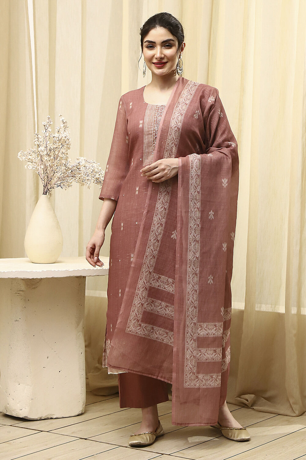 Coral Tissue Jamdani Unstitched Suit Set image number 7