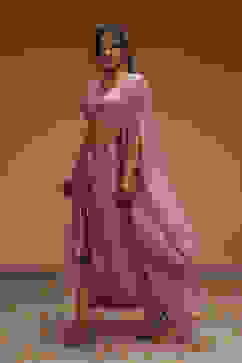 Rose Pink Viscose Organza Fusion Skirt Set image number 3