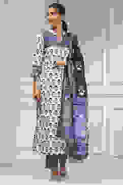 Indigo Cotton Modal Digital Print Unstitched Suit Set image number 1