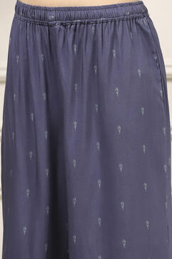 Blue Viscose Rayon Straight Printed Suit Set image number 2