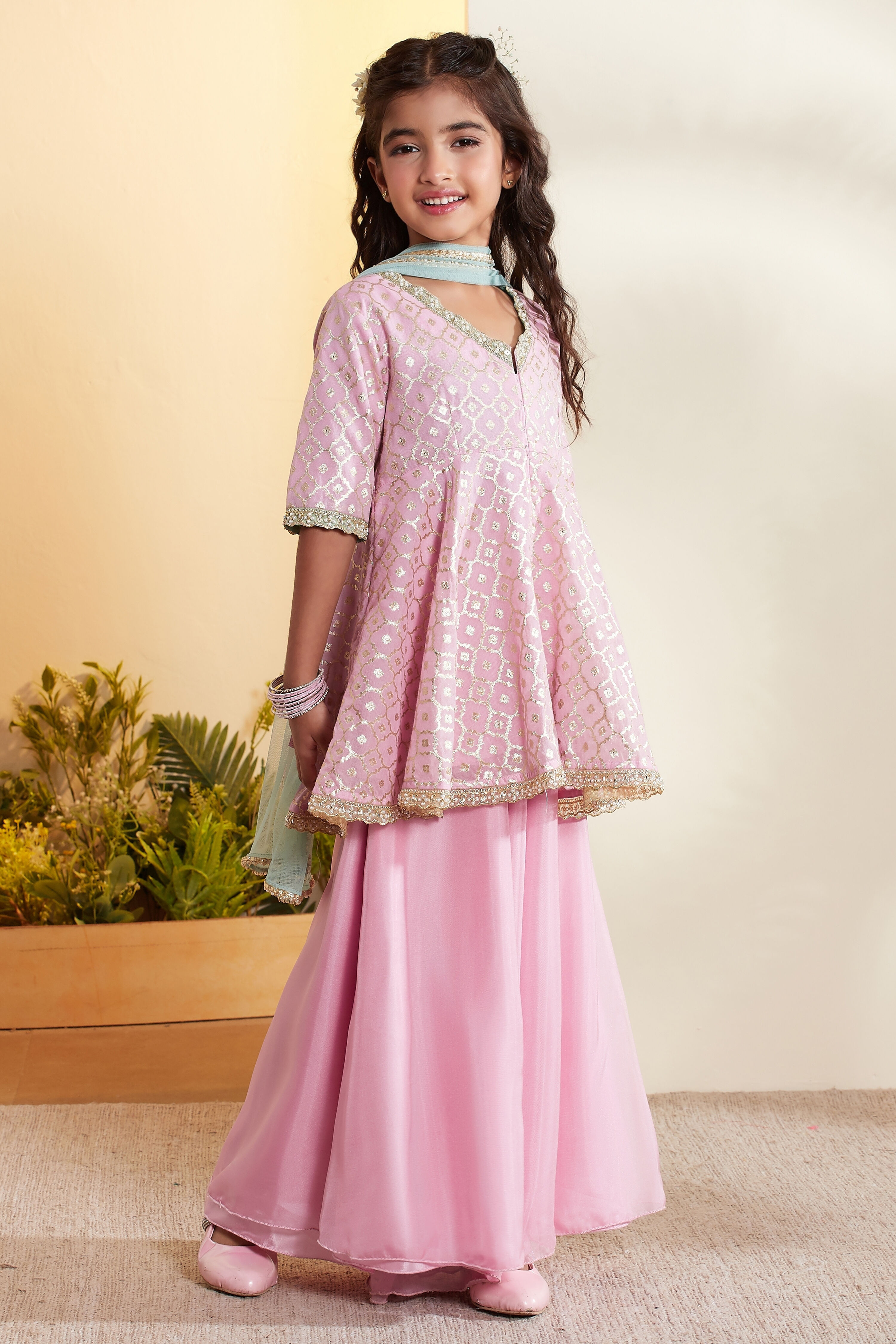 Pink Printed Peplum Kurta Set image number 4