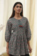 Teal Green Cotton Pleated A-Line Short Kurta image number 1