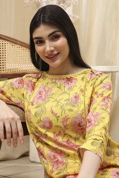 Yellow Cotton Straight Printed Kurta image number 1
