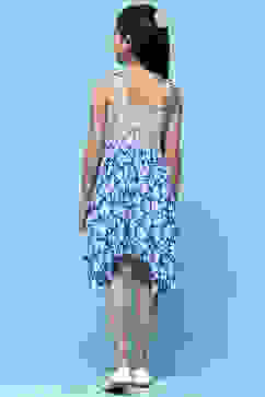 Blue & White Cotton Printed Handkerchief Fem Dress image number 3