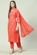 Magenta Floral Foil Printed Straight Suit Set image number 5