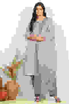 Gray Cotton Unstitched Suit Set image number 7