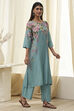 Blue Floral Straight Kurta Set image number 5