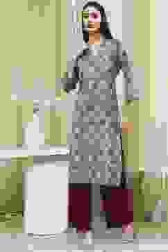 Teal Cotton Printed Straight Kurta image number 5