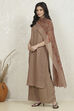 Brown Georgette Machine Embroidered Unstitched Suit Set image number 4