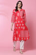 Red Cotton A Line Kurta image number 0
