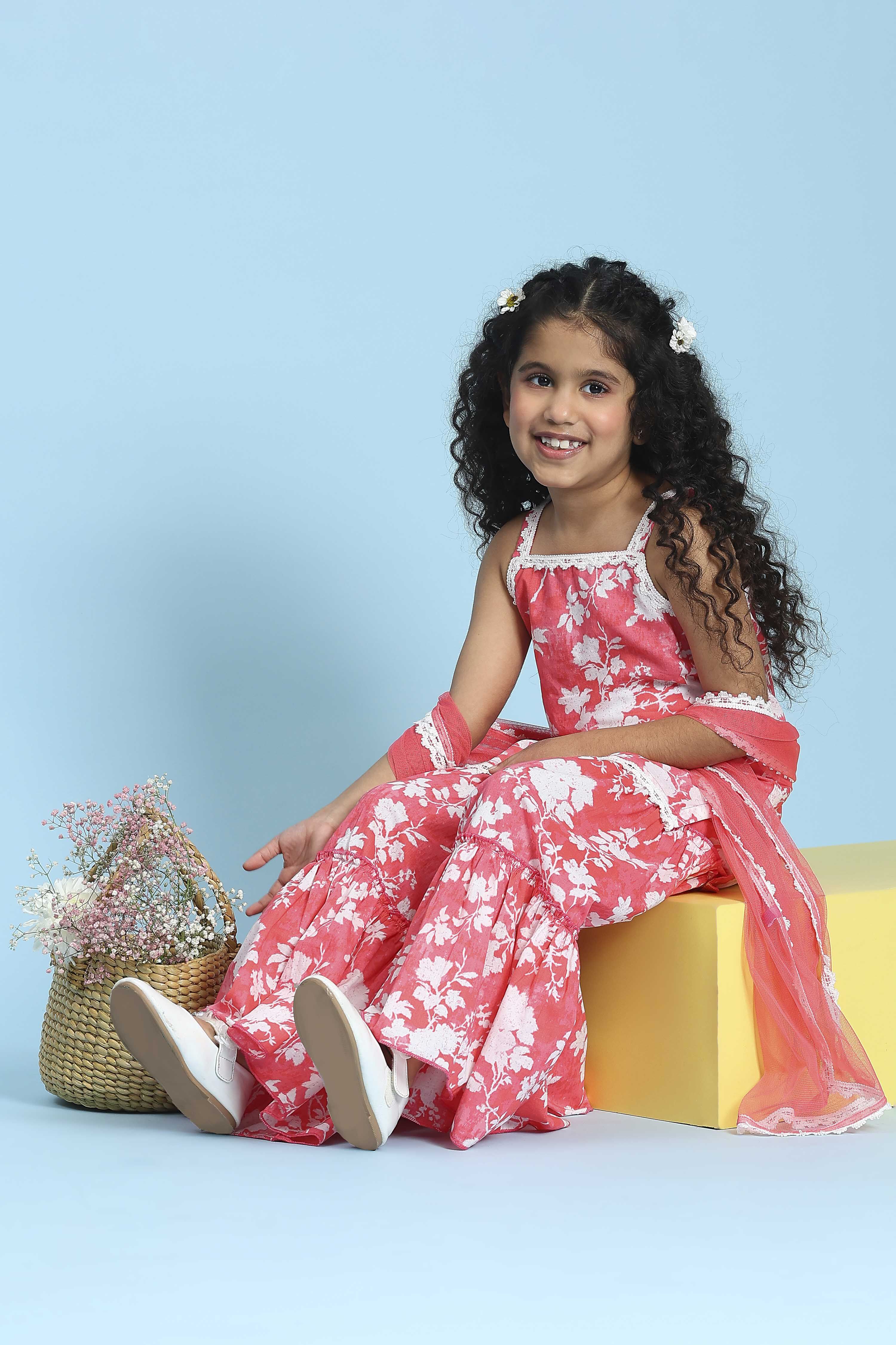 Coral Cotton Printed Straight Suit Set image number 6