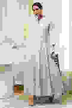 Powder Blue Cotton Embellished Anarkali Suit Set image number 0