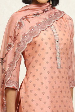 Peach-Toned Chanderi Floral Printed Unstitched Suit Set image number 2